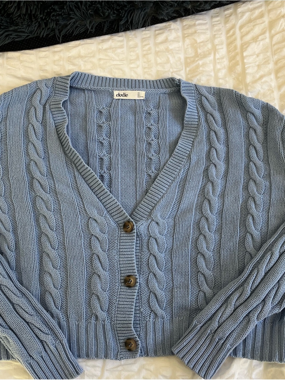 Elodie Pastel Blue Cable Knit Button Cardigan